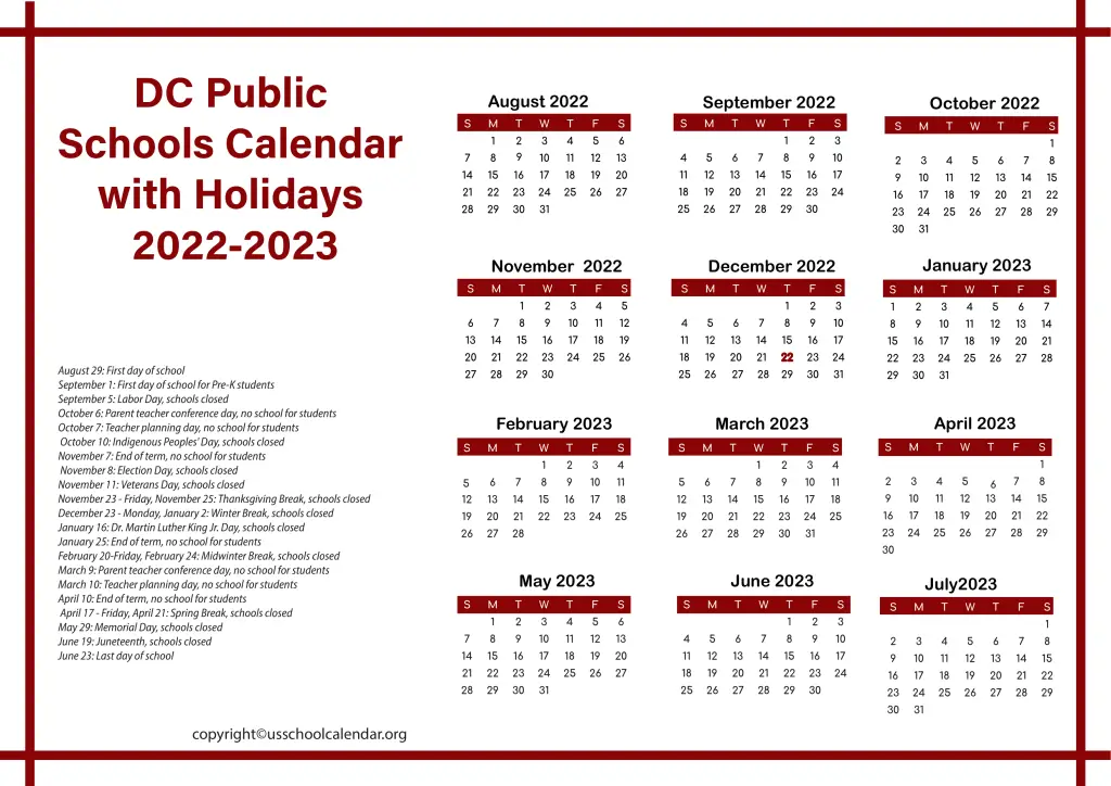 DC Public Schools Calendar with Holidays 2022-2023 3