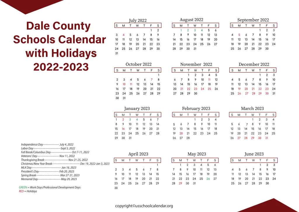 Dale County Schools Calendar with Holidays 2022-2023 3
