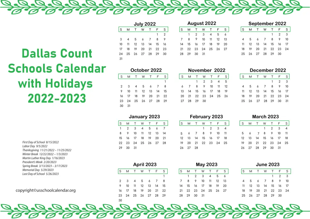 Dallas County Schools Calendar with Holidays 2022-2023 3