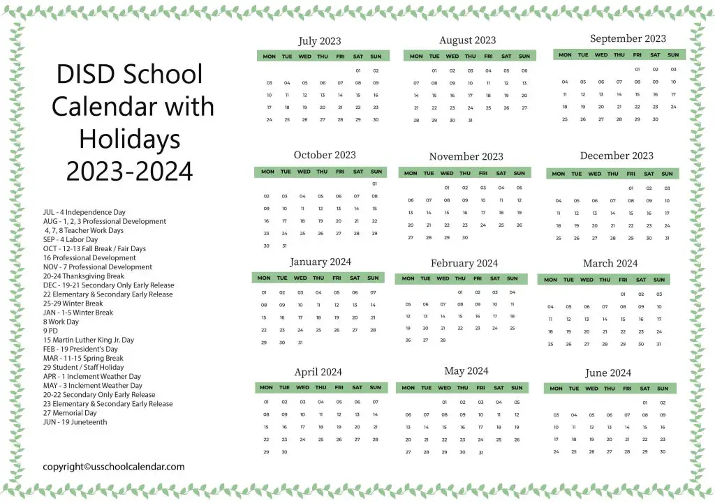 Dallas ISD Academic Calendar