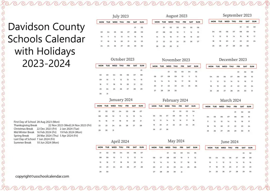 Davidson County Public Schools Calendar