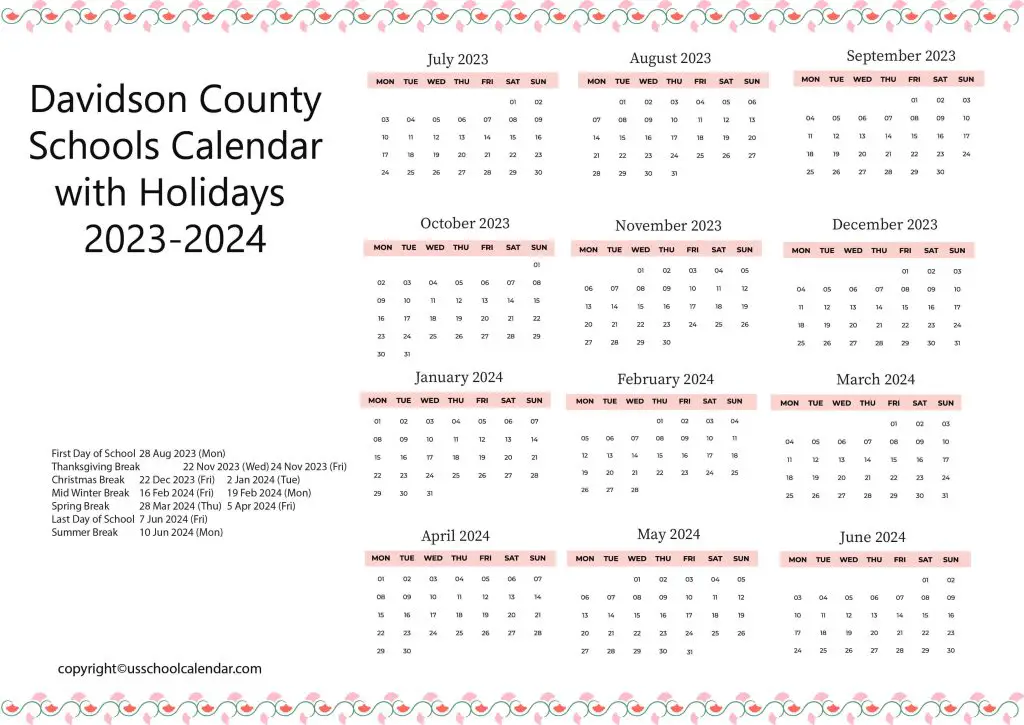 Davidson County Schools Calendar