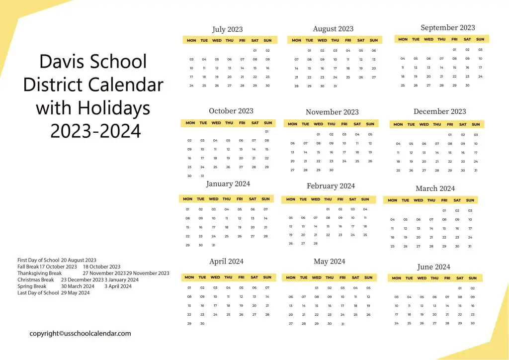 Davis County School District Calendar