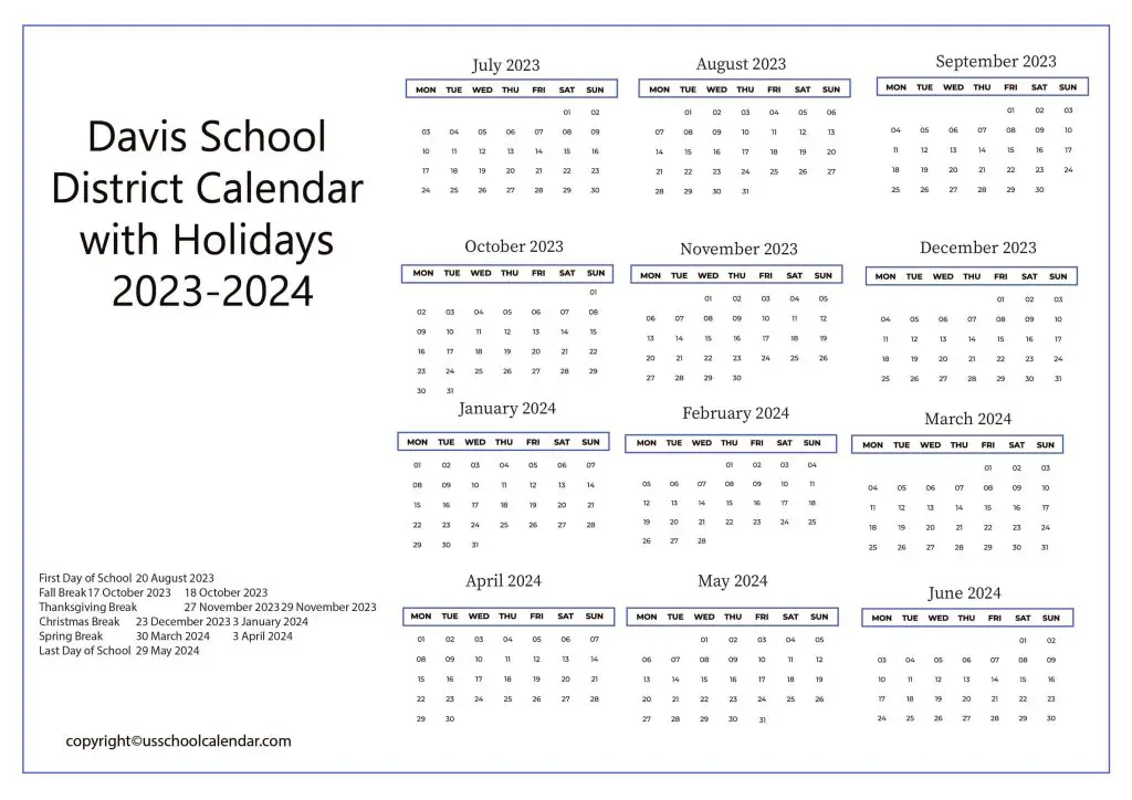 Davis School District Holiday Calendar