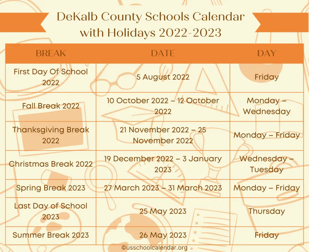 DeKalb County Schools Calendar with Holidays 2022-2023