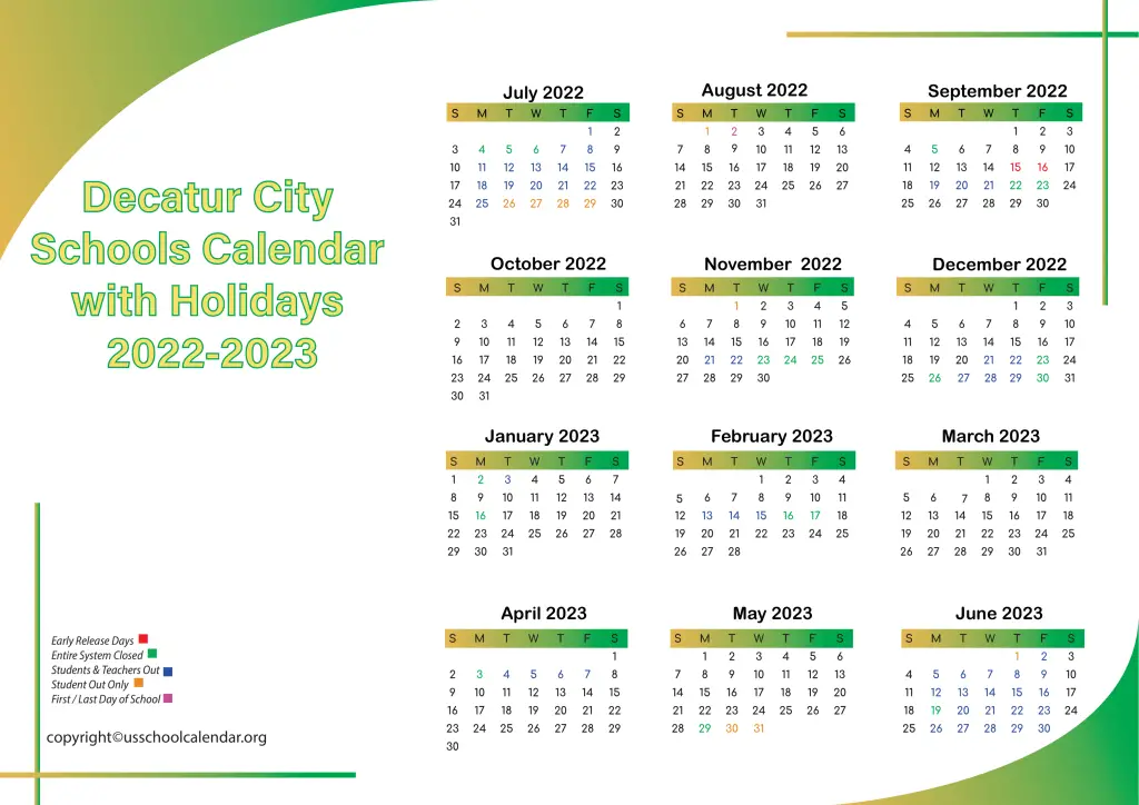 Decatur City Schools Calendar with Holidays 2022-2023 3