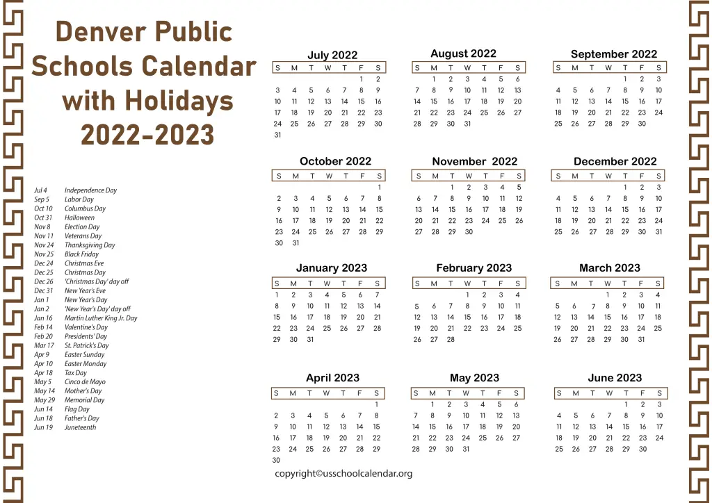 Denver Public Schools Calendar with Holidays 2022-2023 2