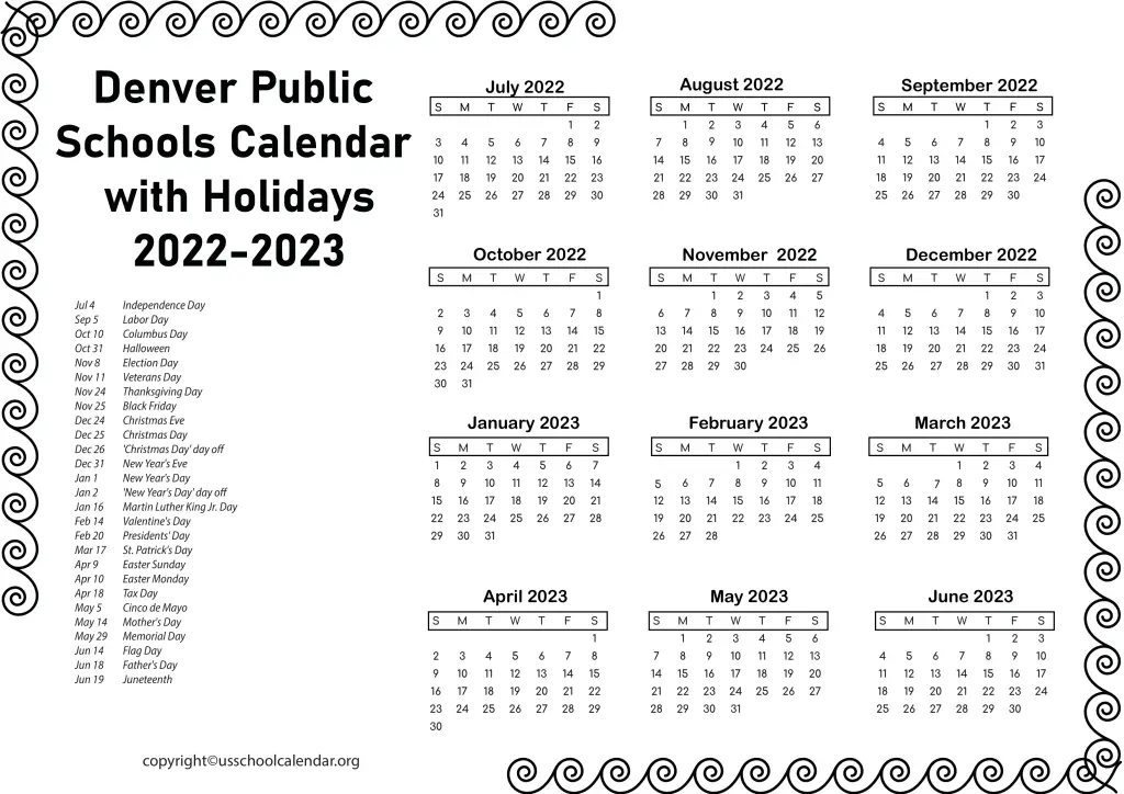 Denver Public Schools Calendar with Holidays 2022-2023 3