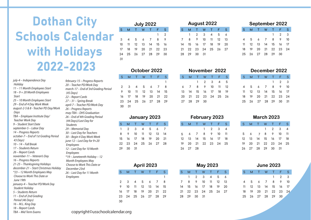 Dothan City Schools Calendar with Holidays 2022-2023 3
