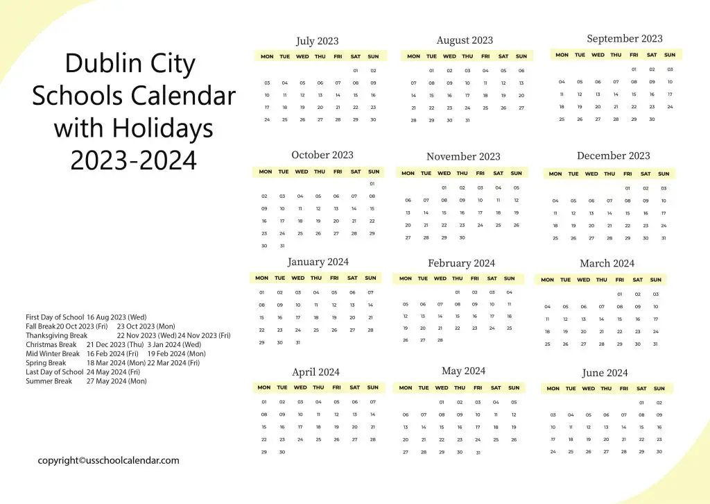 Dublin City Schools Calendar
