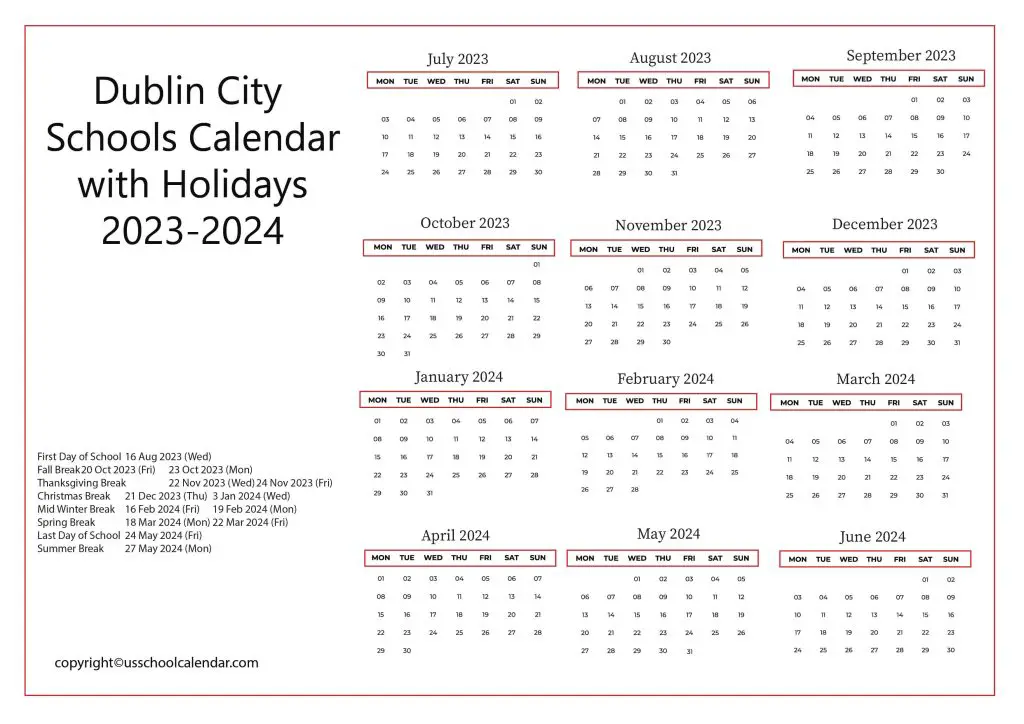 Dublin Ohio City Schools Calendar