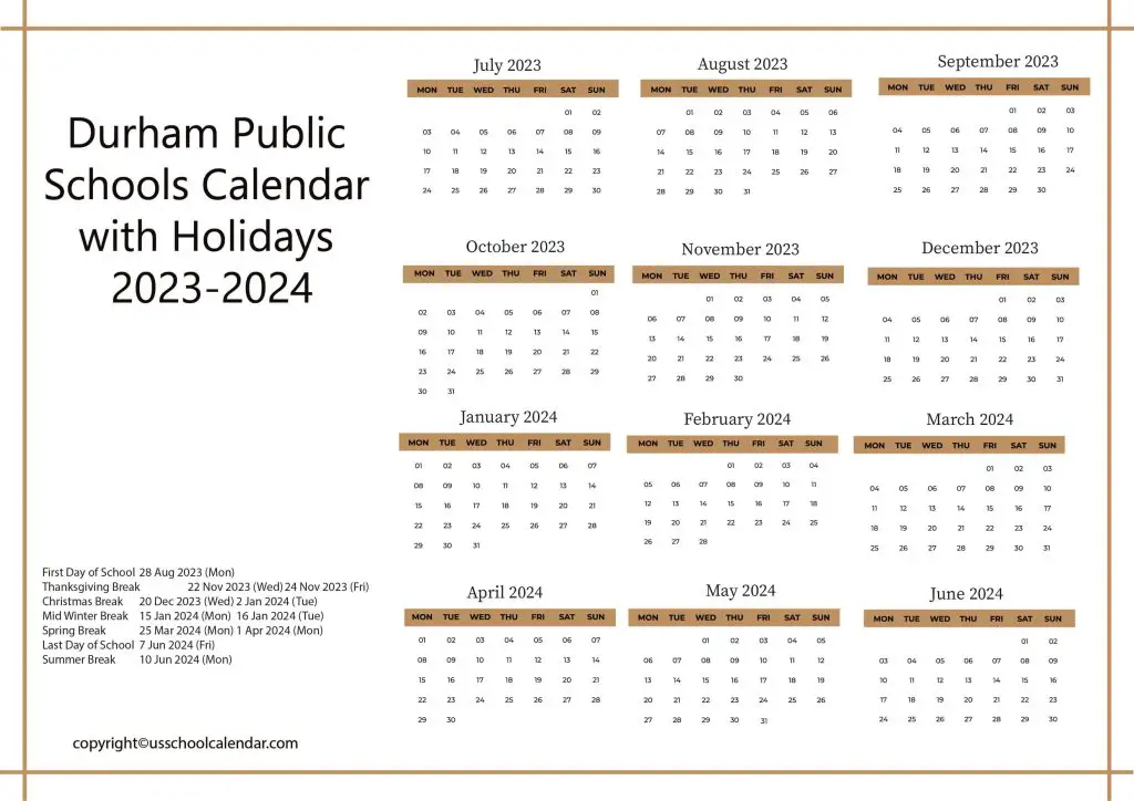 Durham Public School Board Calendar