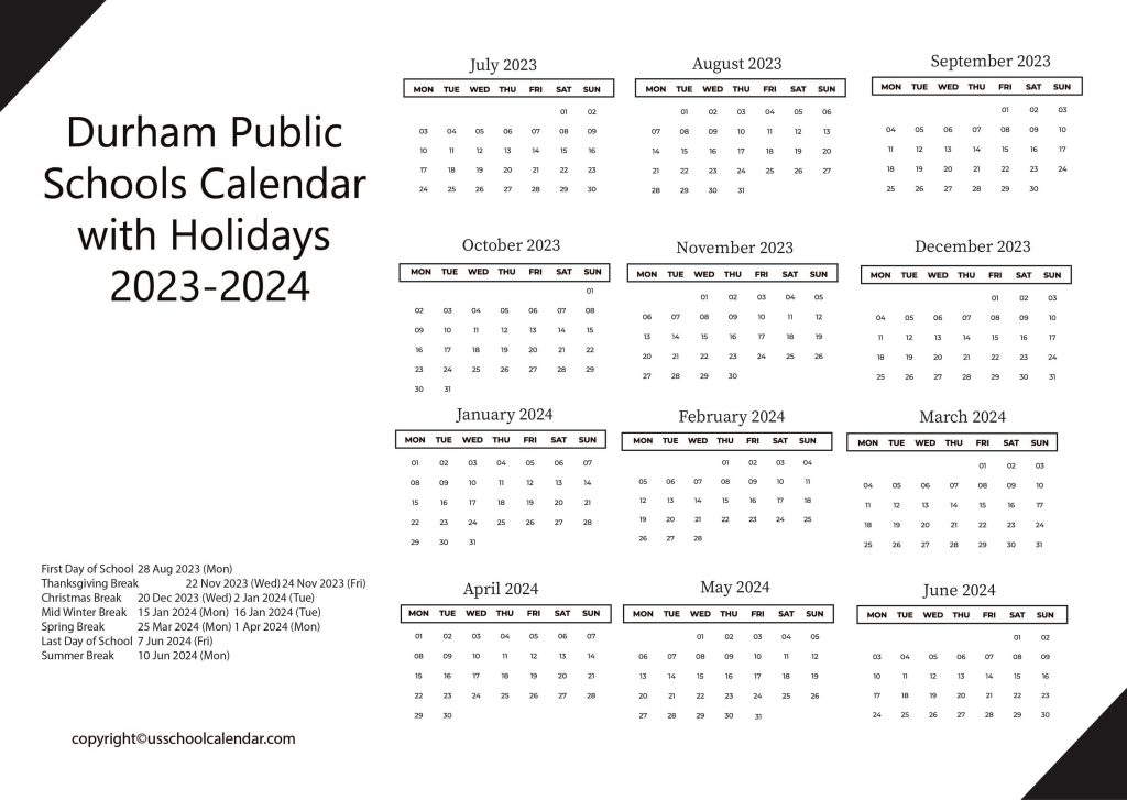 Durham Public Schools Holiday Calendar