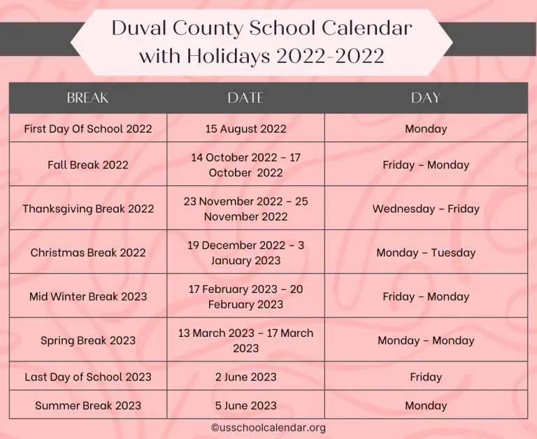 [DCPS] Duval County School Calendar with Holidays 2023-2024