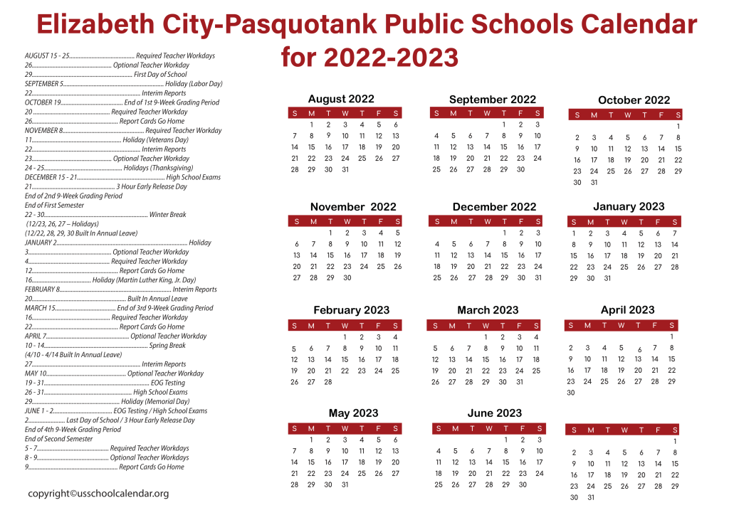 Elizabeth City-Pasquotank Public Schools Calendar for 2022-2023 2