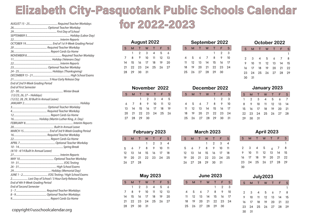 Elizabeth City-Pasquotank Public Schools Calendar for 2022-2023 3