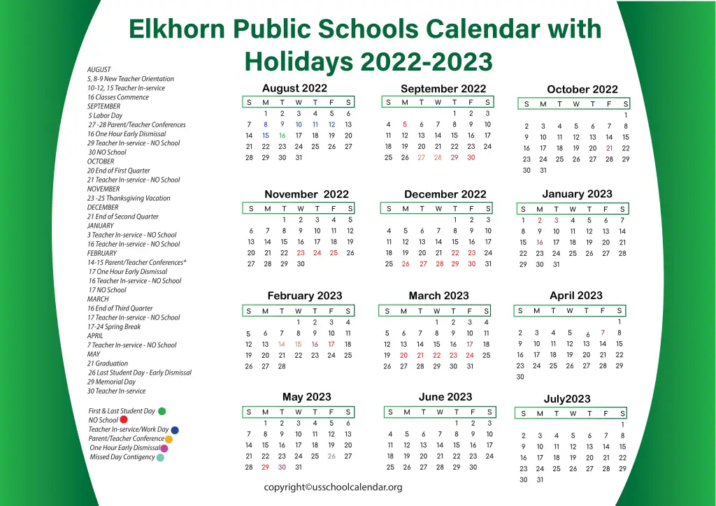Elkhorn Public Schools Calendar with Holidays 2022-2023 3