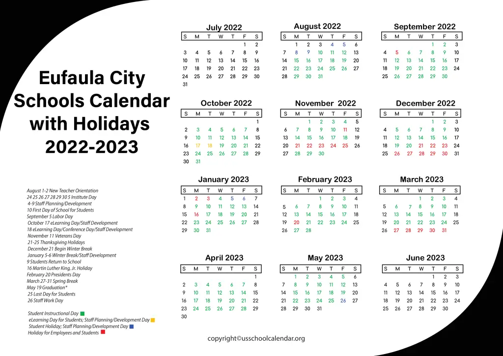 Eufaula City Schools Calendar with Holidays 2022-2023 3