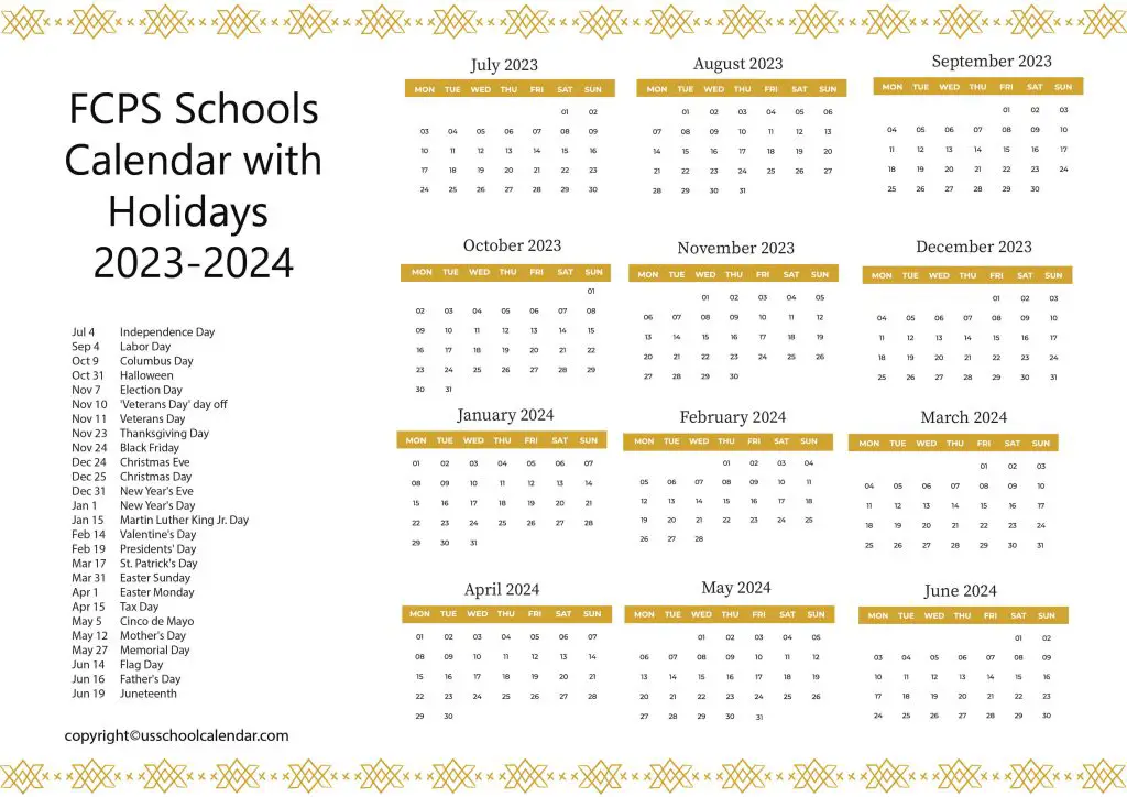 FCPS School District Calendar