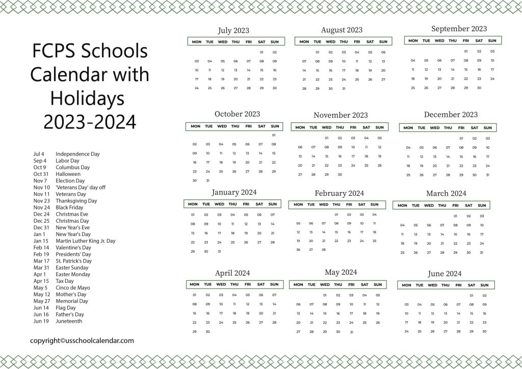 FCPS Schools Calendar