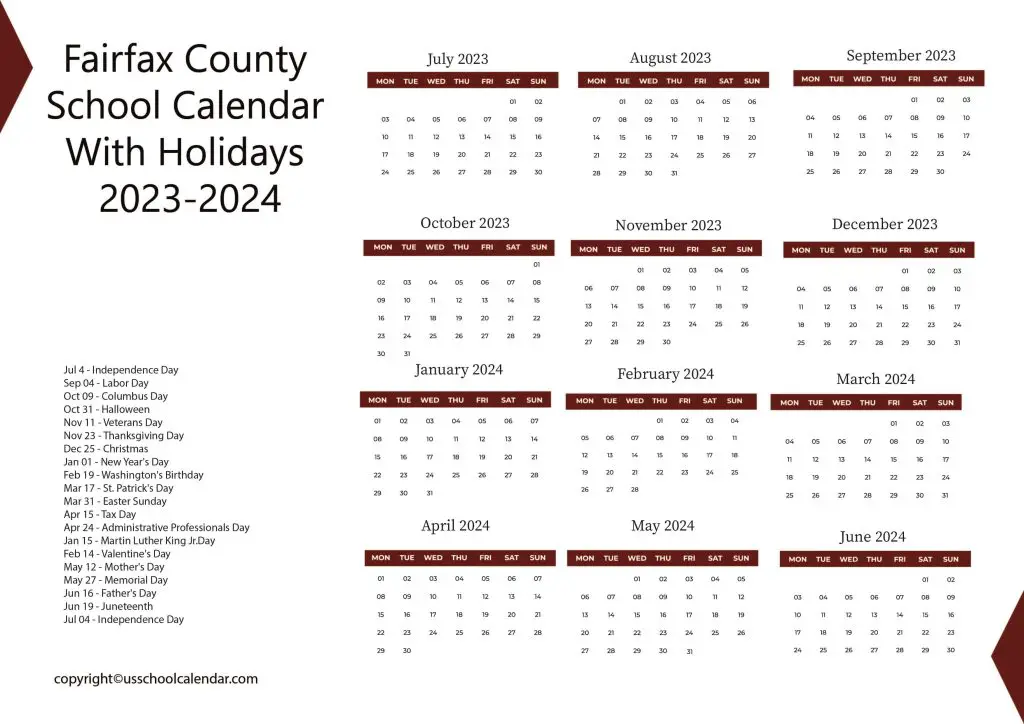 Fairfax County School Calendar
