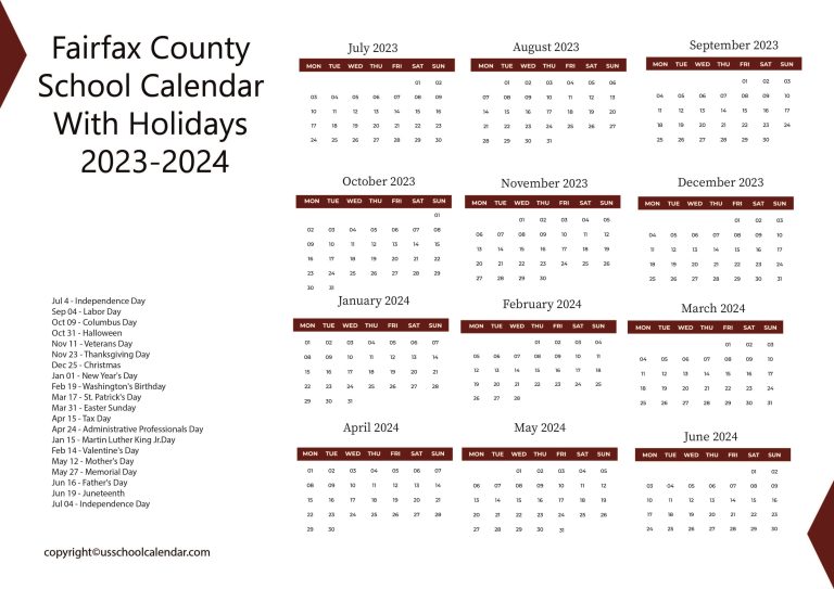 Fairfax County School Calendar With Holidays 20232024