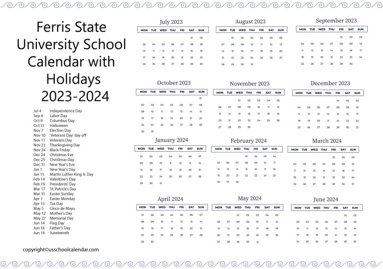 Ferris State University School Calendar with Holidays 20232024