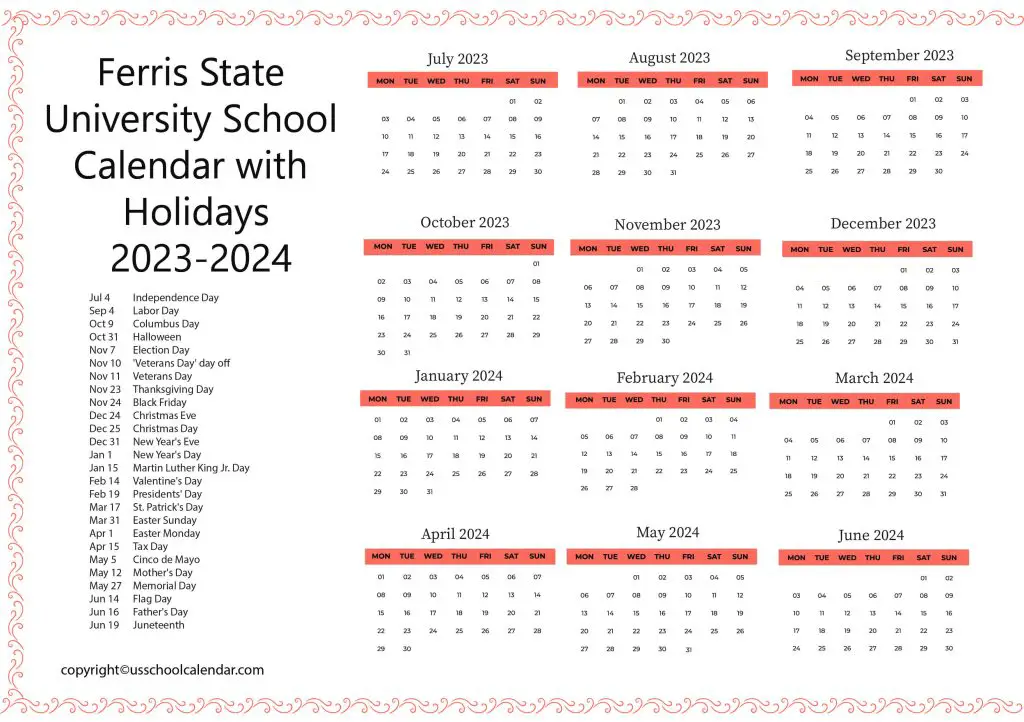 Ferris State University School Calendar