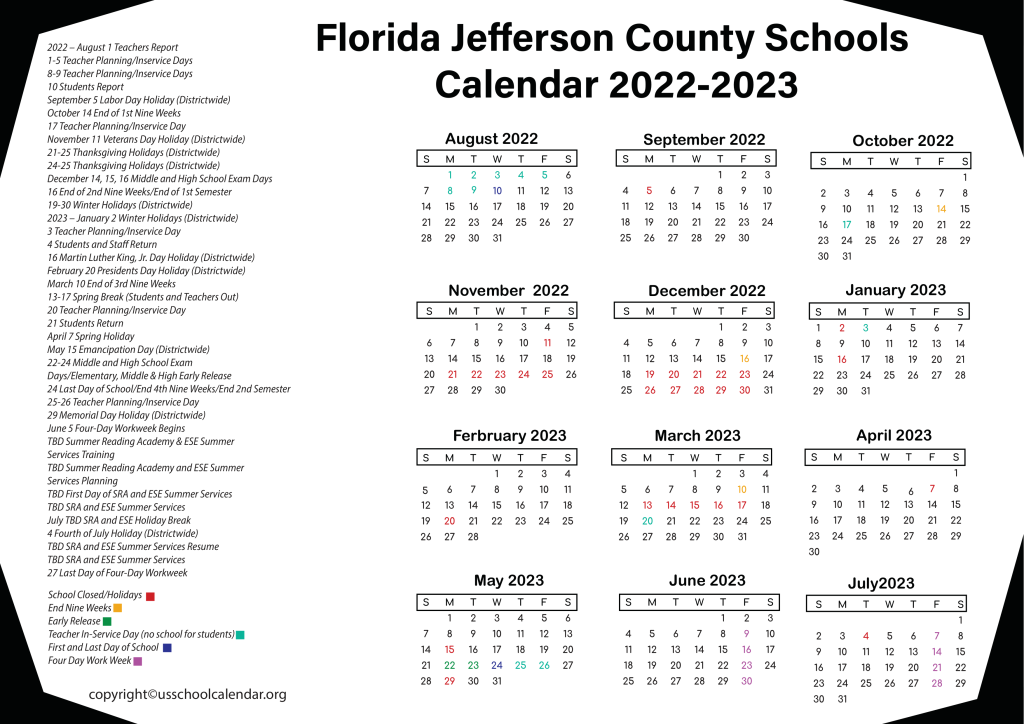 Florida Jefferson County Schools Calendar 2022-2023 2