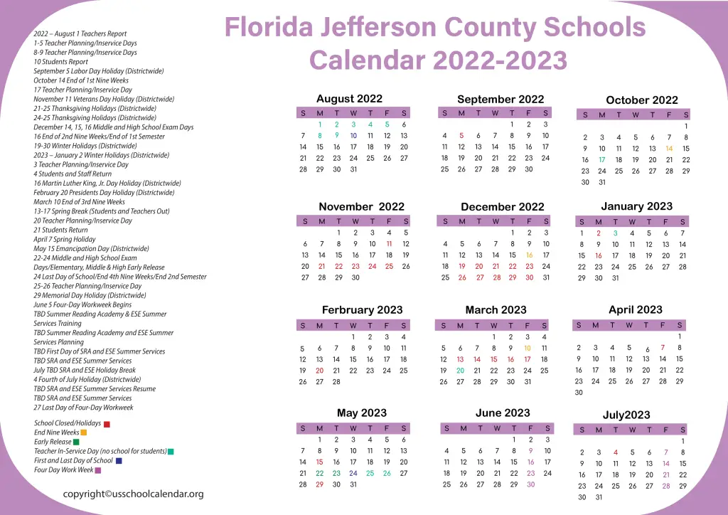 [JCPS] Florida Jefferson County Schools Calendar 20232024