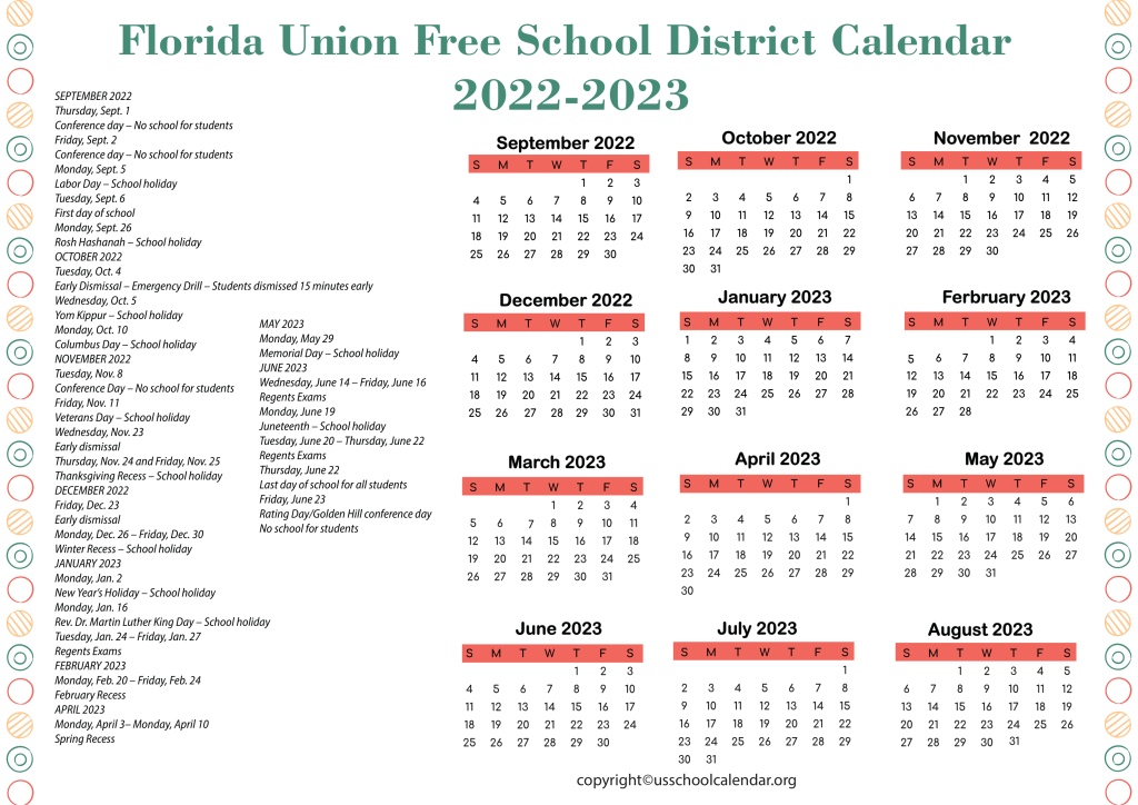 Florida Union Free School District Calendar 2022-2023 2