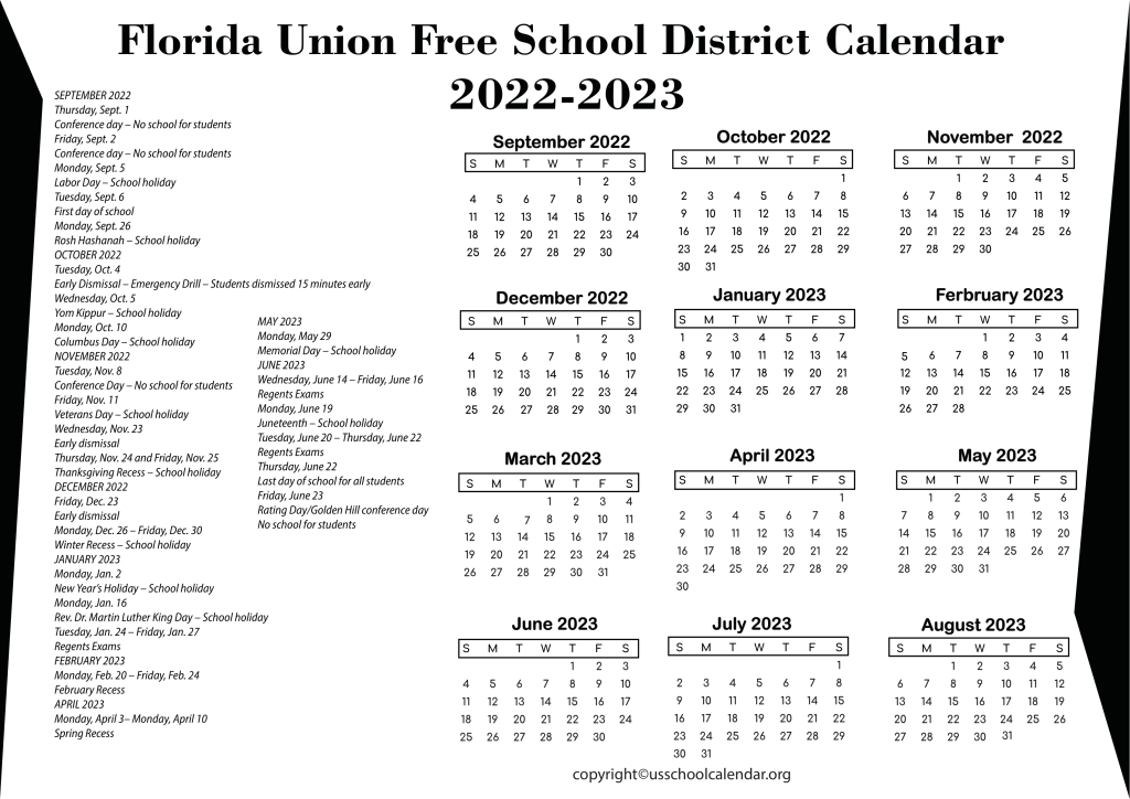 Florida Union Free School District Calendar 2022-2023 3