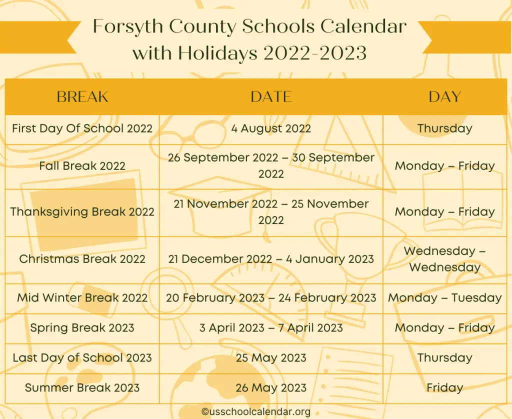 Forsyth County Schools Calendar with Holidays 2022-2023