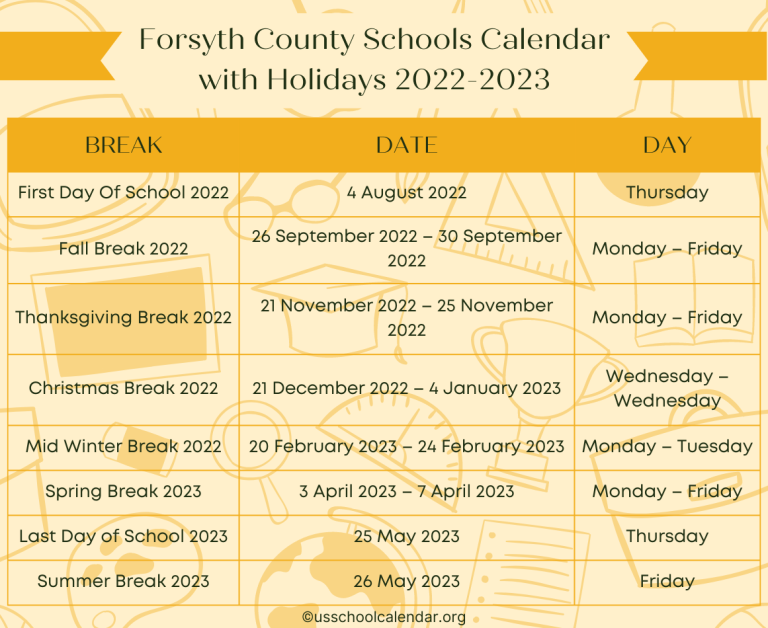 Forsyth County Schools Calendar With Holidays 2022 2023