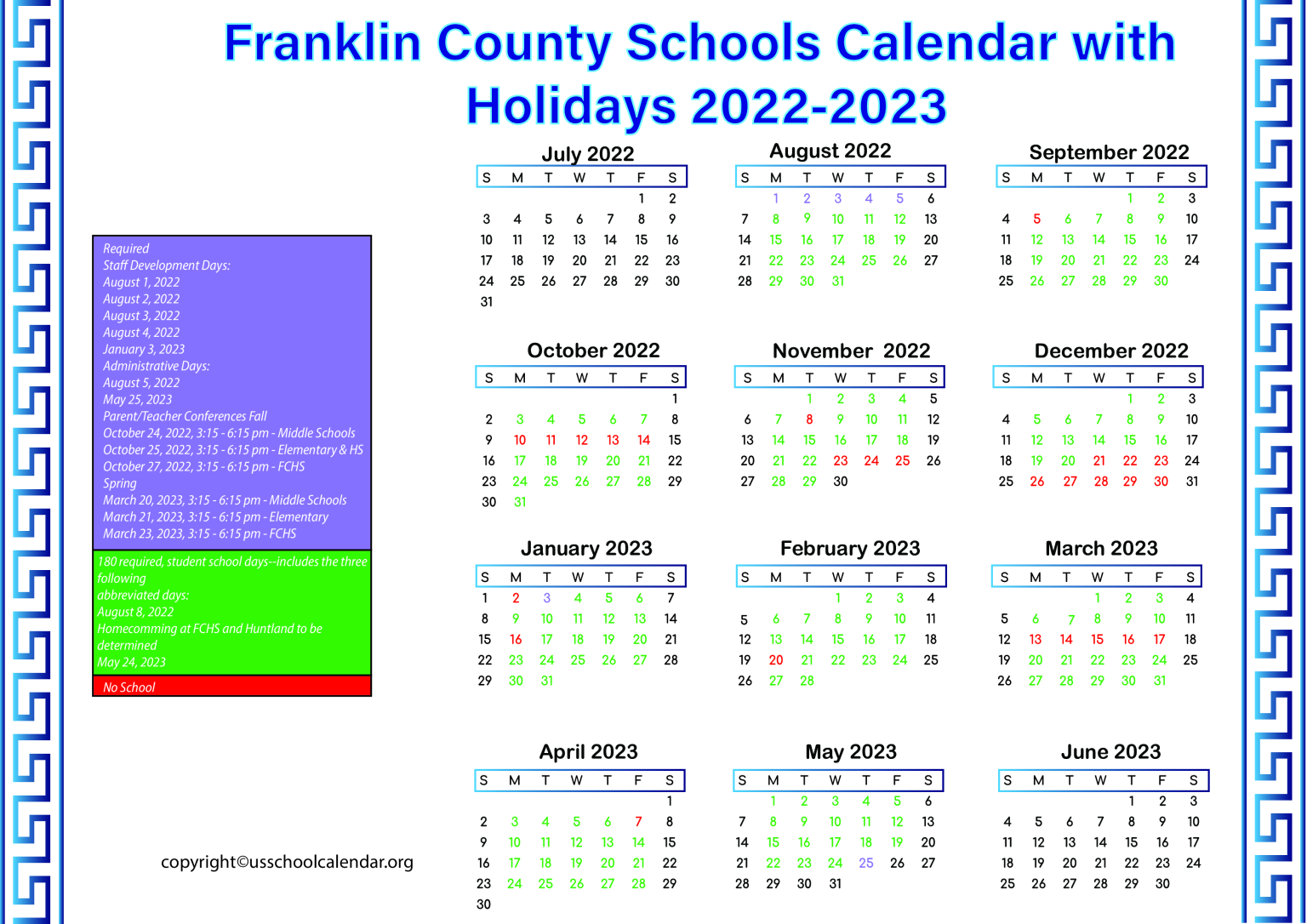 Franklin County Schools Calendar 2022 US School Calendar