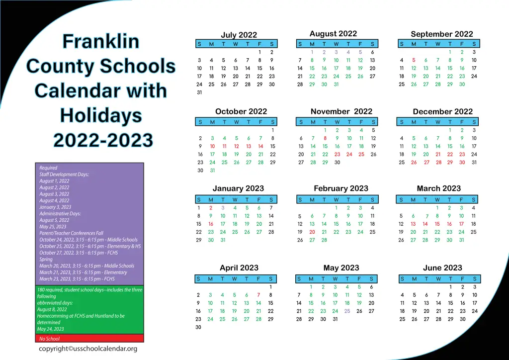 Franklin County Schools Calendar with Holidays 2022-2023 2