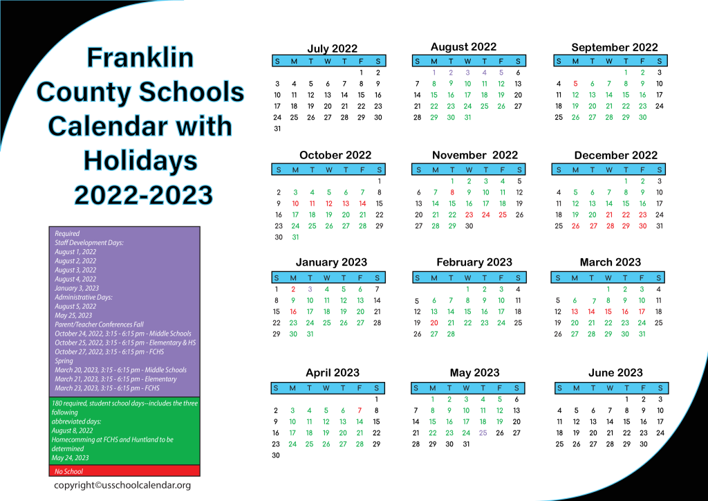 Franklin County Schools Calendar US School Calendar
