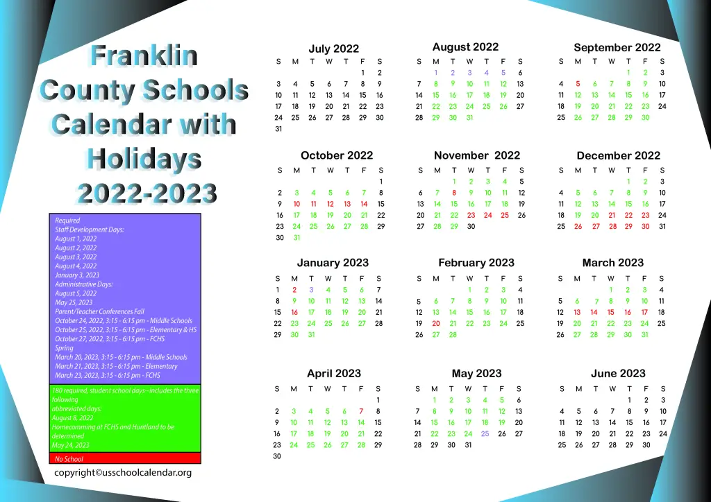Franklin County Schools Calendar with Holidays 2022-2023 3