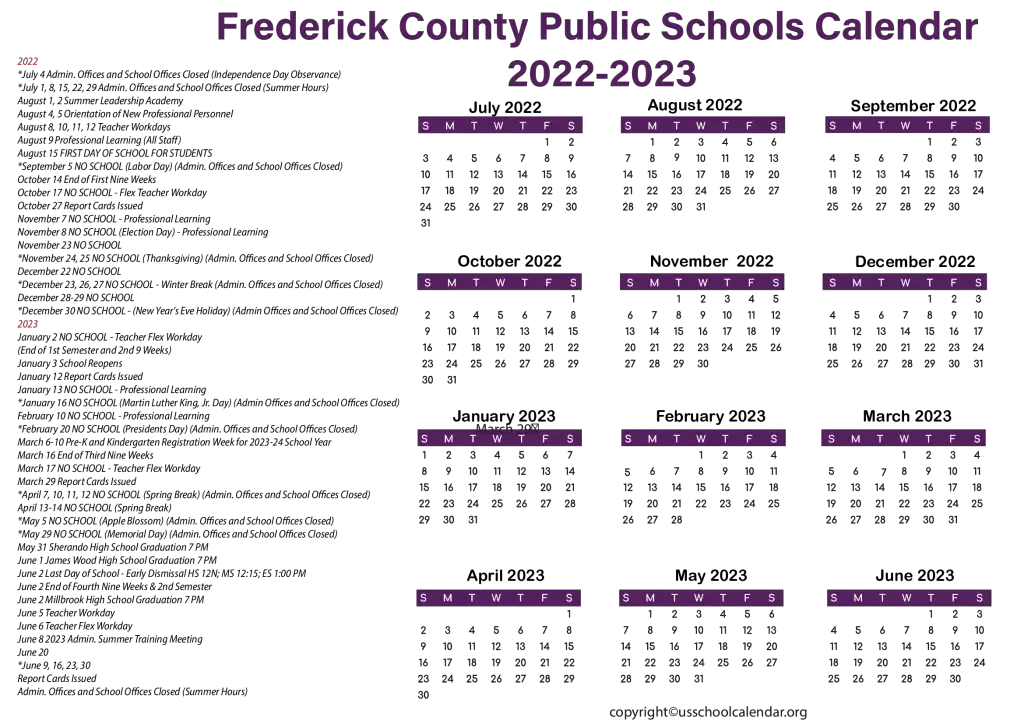 Frederick County Public Schools Calendar 2022-2023