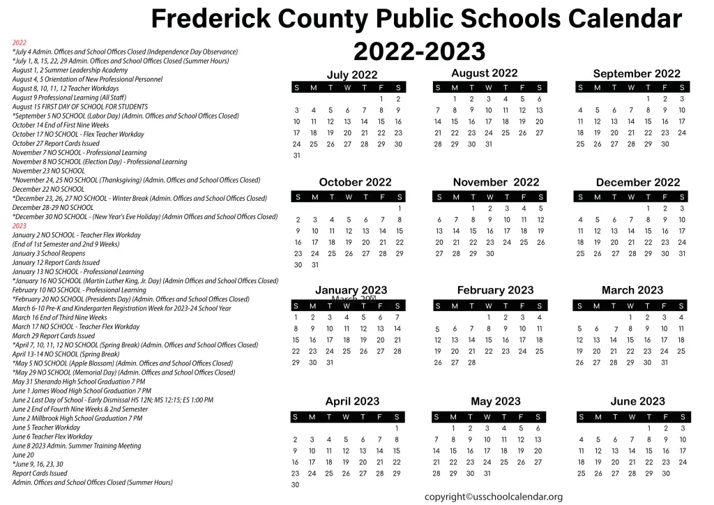 Frederick County Public Schools Calendar 2022-2023 2