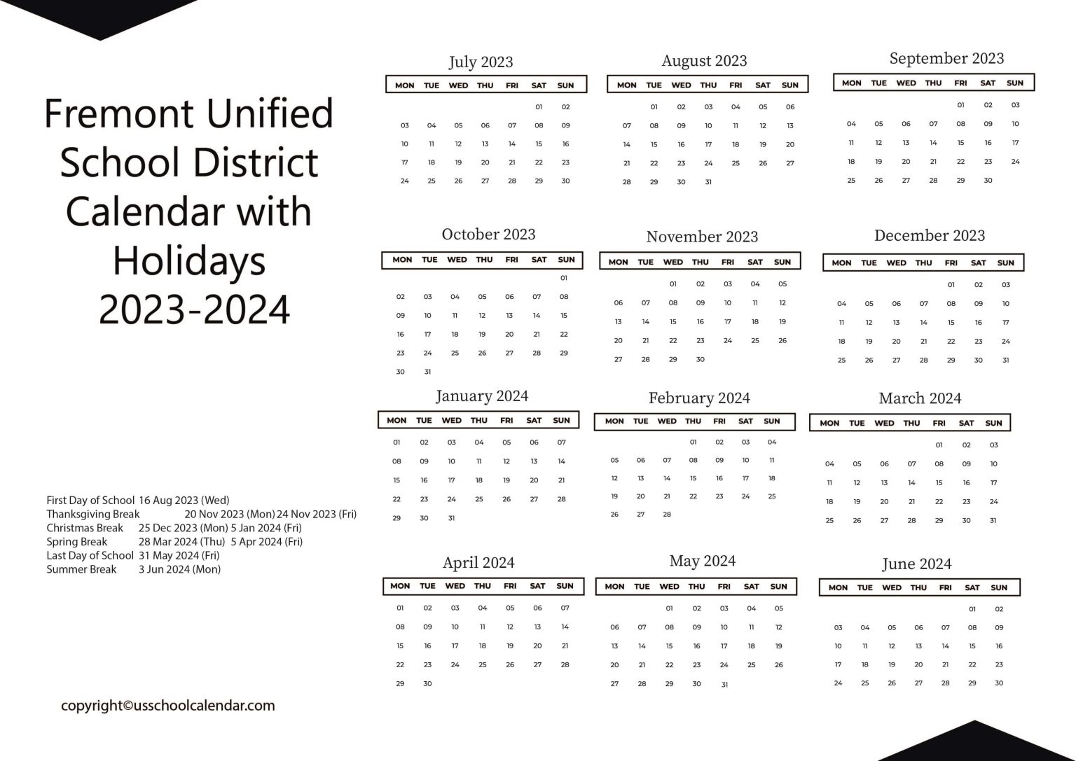 Fremont Unified School District Calendar Holidays 2023 24 FUSD 