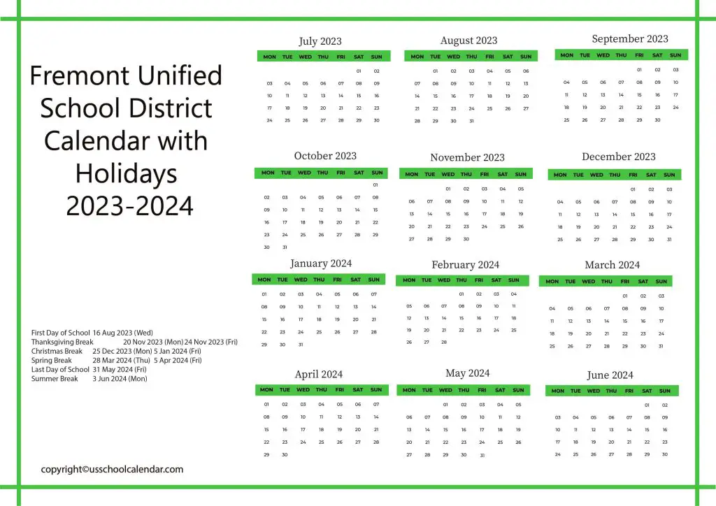 Fremont Schools Calendar