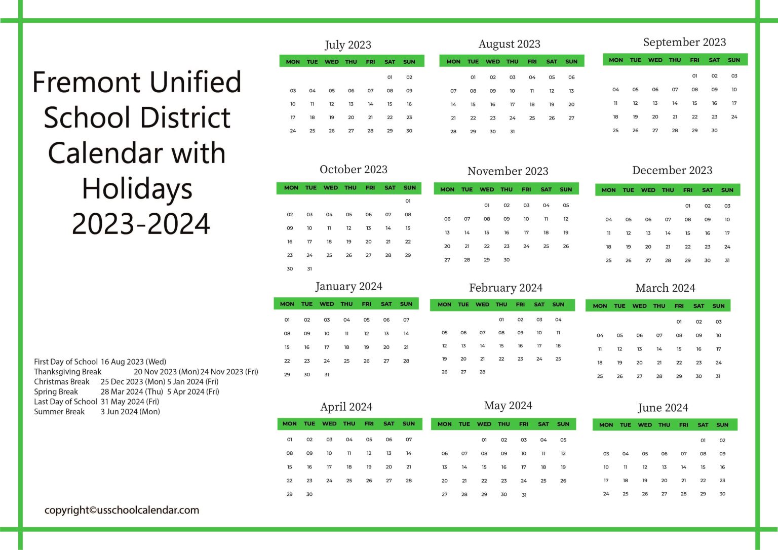 Fremont Unified School District Calendar Holidays 202324 [FUSD]