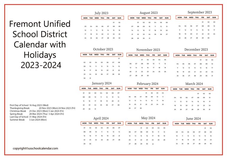 Fremont Unified School District Calendar Holidays 202324 [FUSD]