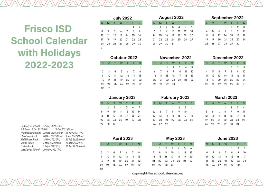 Frisco ISD School Calendar with Holidays 2022-2023 2
