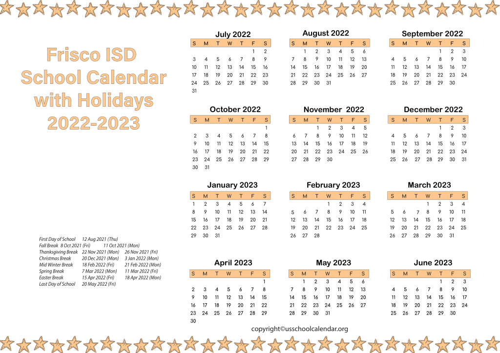 Frisco ISD School Calendar with Holidays 2022-2023 3