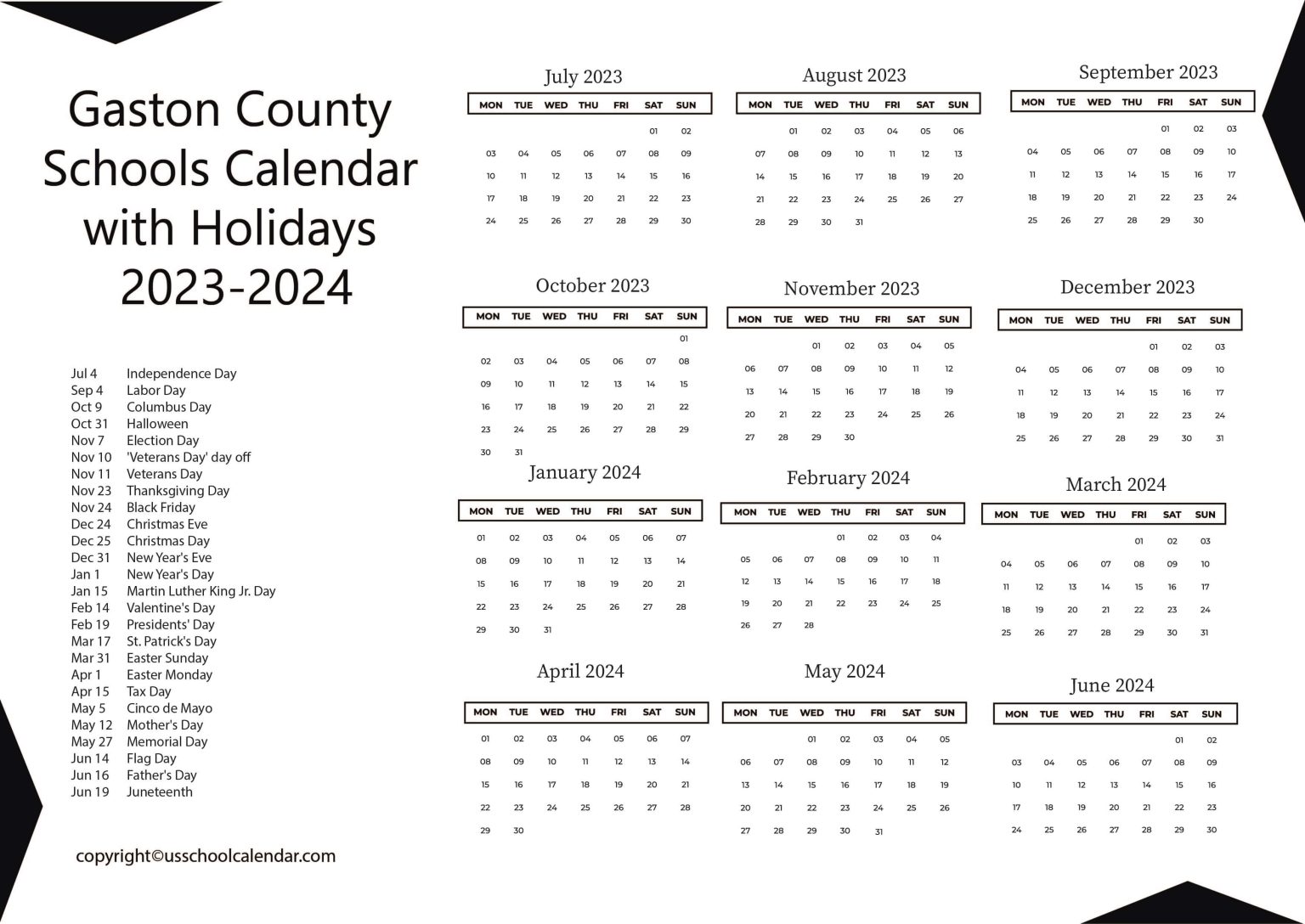 Gaston County Schools Calendar with Holidays 20232024