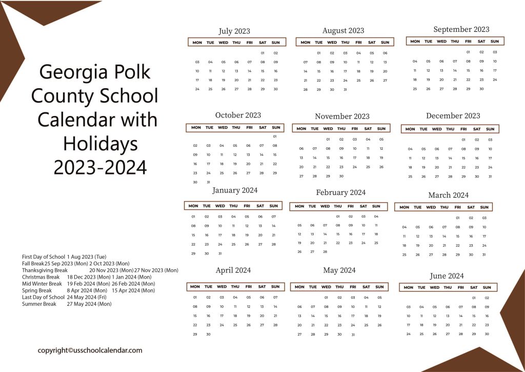 Georgia Polk County School Calendar With Holidays 2023 2024