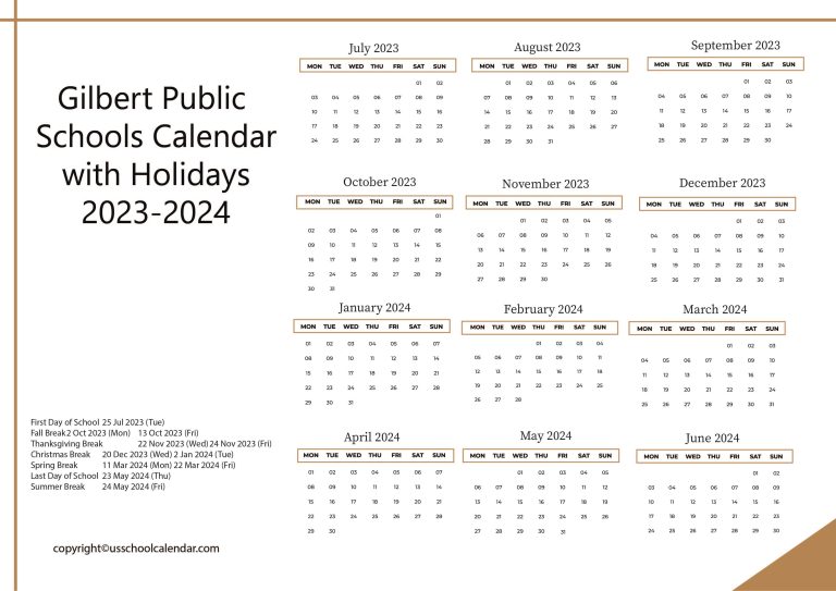 Gilbert Public Schools Calendar with Holidays 2023 2024