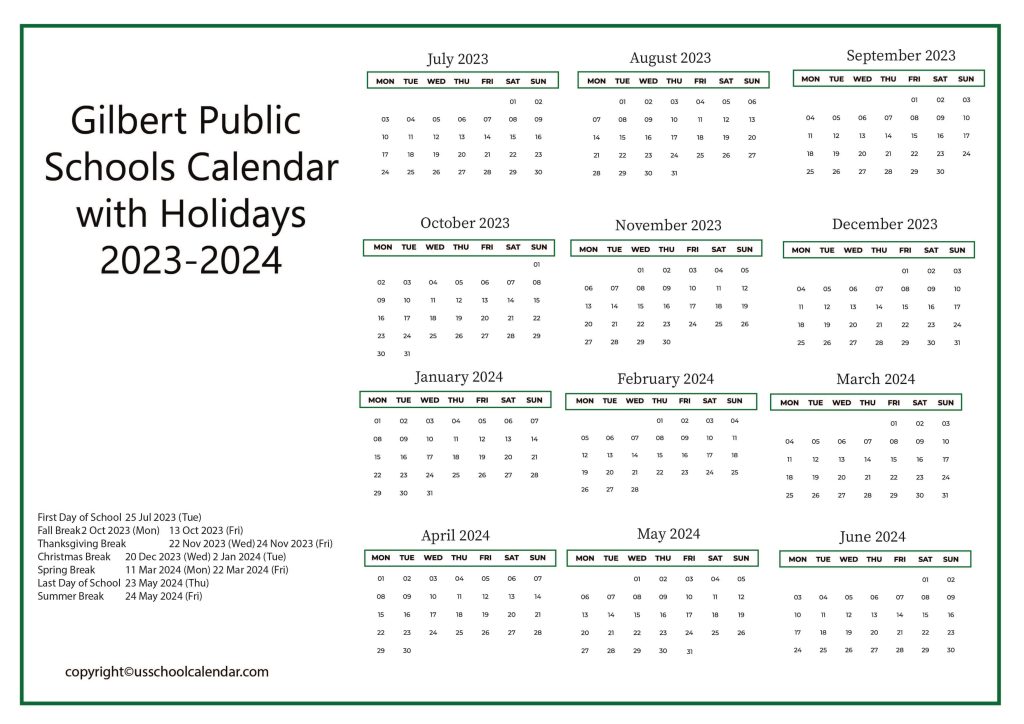 Gilbert Public Schools District Calendar